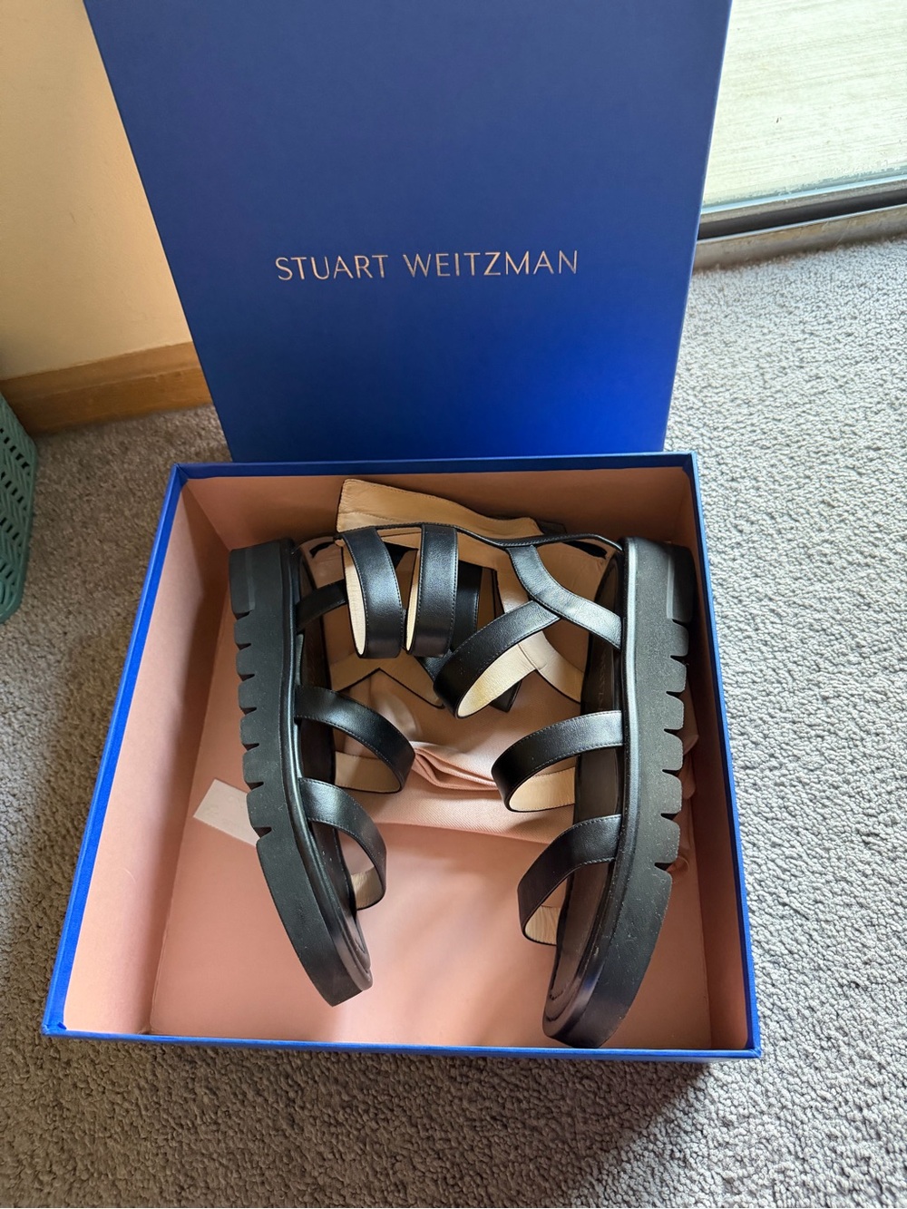 Stuart Weitzman Black Multi-Strap Platform Sandals